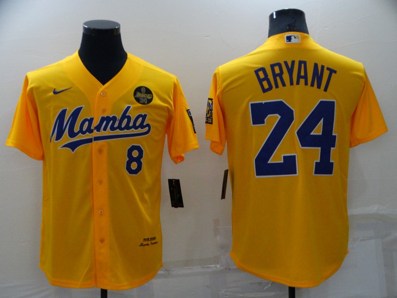 Men's Los Angeles Dodgers Front #8 Back #24 Kobe Bryant 'Mamba' Yellow Cool Base Stitched Jersey Men's Los Angeles Dodgers Front #8 Back #24 Kobe Bryant 'Mamba' Yellow Cool Base Stitched Jersey